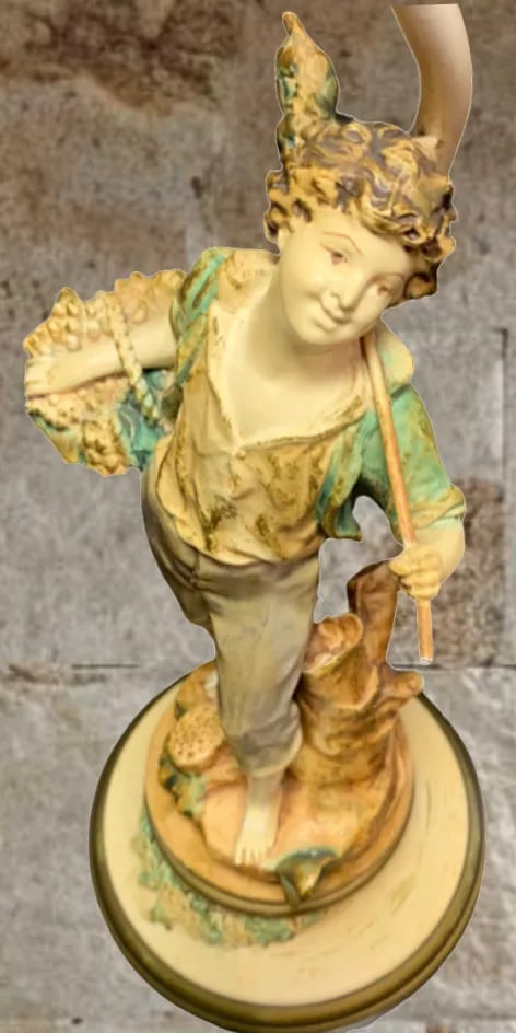 Vintage Moreau Spelter Table Lamp: Boy With Basket - 8