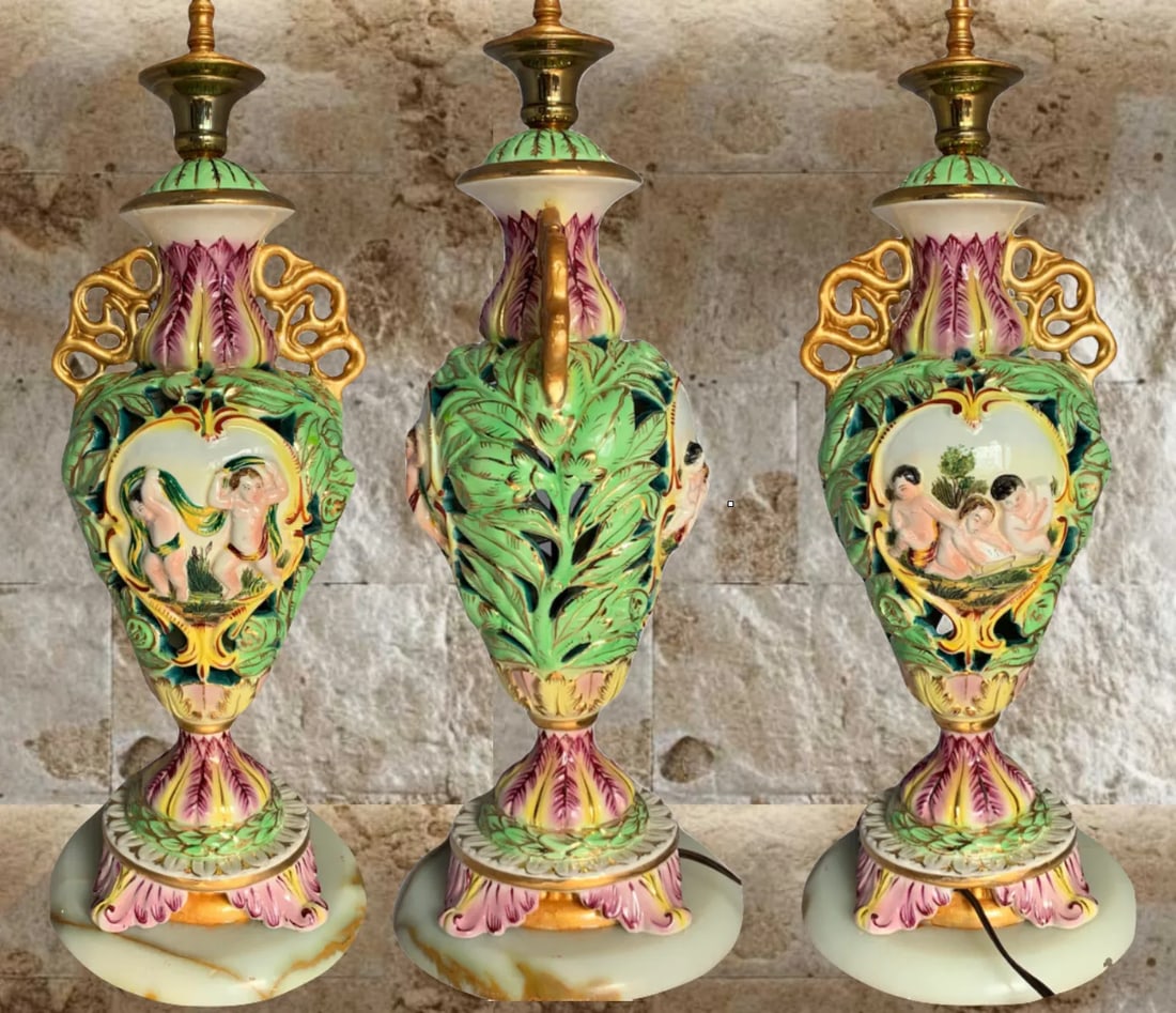 Mid-Century Capodimonte Reticulated Porcelain Cherub Table Lamp - 10