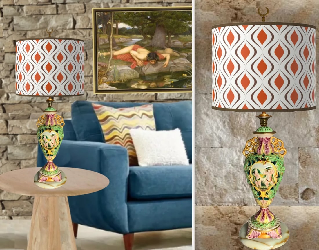 Mid-Century Capodimonte Reticulated Porcelain Cherub Table Lamp - 12