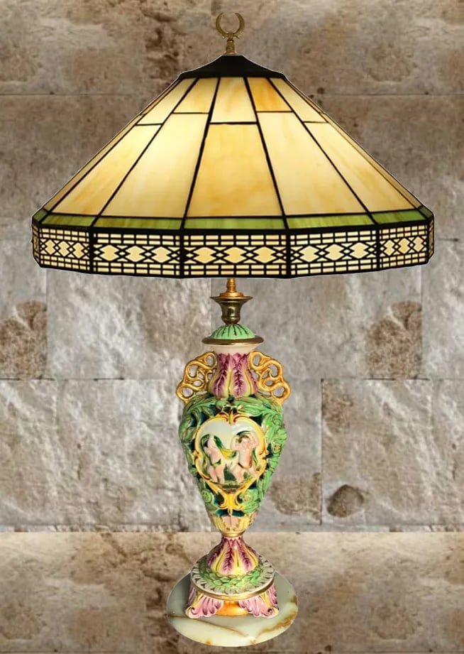 Mid-Century Capodimonte Reticulated Porcelain Cherub Table Lamp - 5