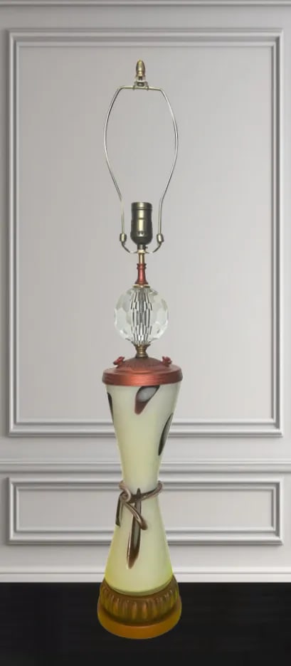 Art Glass Table Lamp: Milk Glass Mauve Oval Abstract Pattern - 2