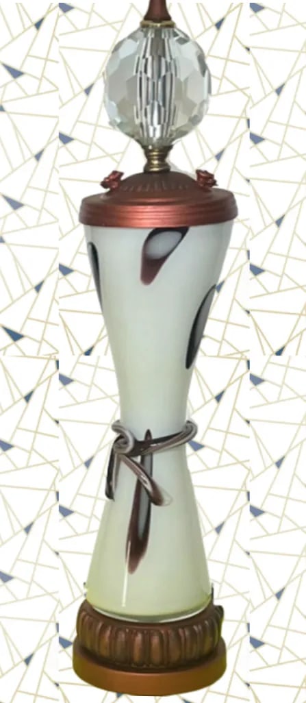 Art Glass Table Lamp: Milk Glass Mauve Oval Abstract Pattern - 3