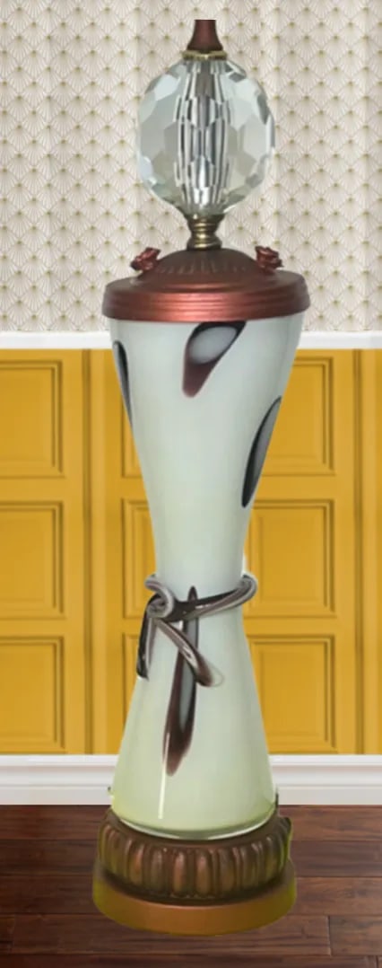 Art Glass Table Lamp: Milk Glass Mauve Oval Abstract Pattern - 9