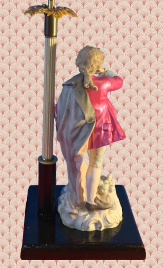 Antique Bisque Porcelain Figural Table Lamp: Young Nobleman - 12