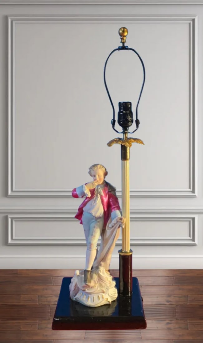 Antique Bisque Porcelain Figural Table Lamp: Young Nobleman - 2