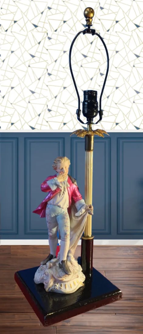 Antique Bisque Porcelain Figural Table Lamp: Young Nobleman - 7