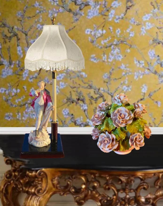 Antique Bisque Porcelain Figural Table Lamp: Young Nobleman - 8