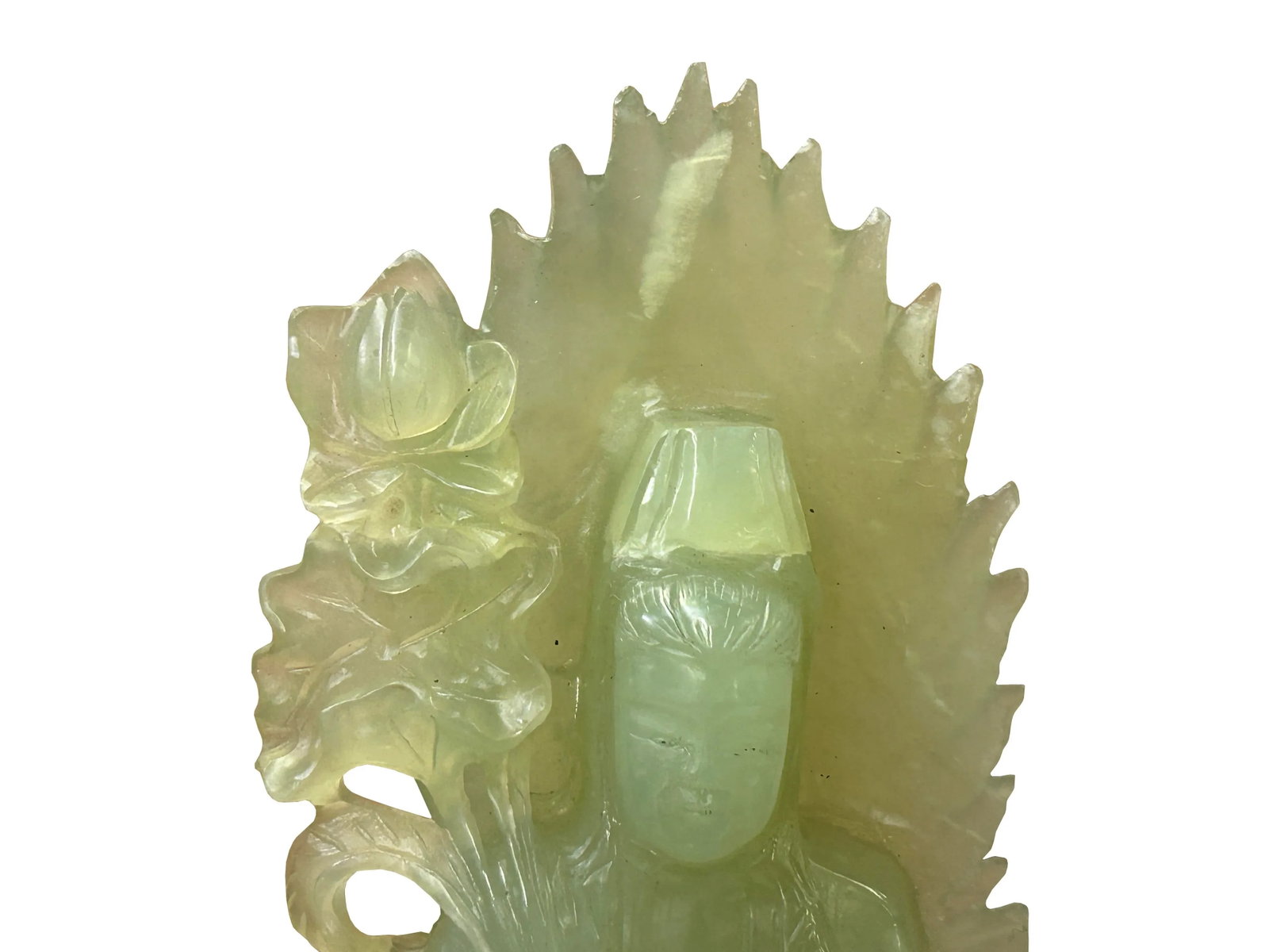 Light Green Color Stone Chinese Lotus Guan Yin Bodhisattva Statue - 5