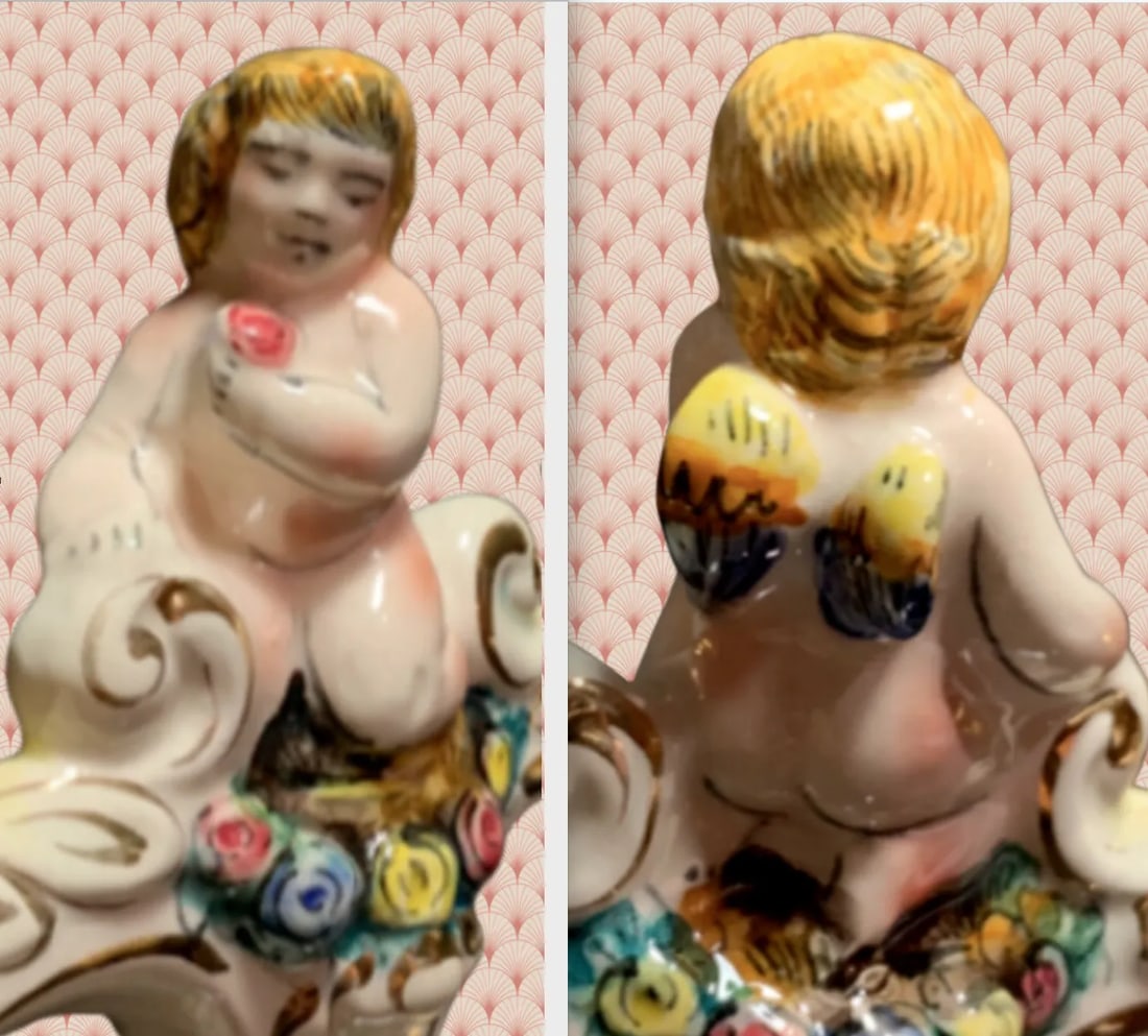 Mid-Century Capodimonte Candelabra Lamp- Cherub - 2