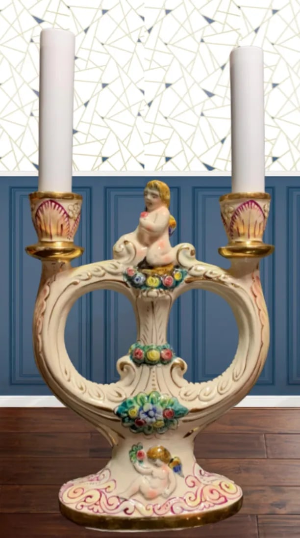 Mid-Century Capodimonte Candelabra Lamp- Cherub - 5