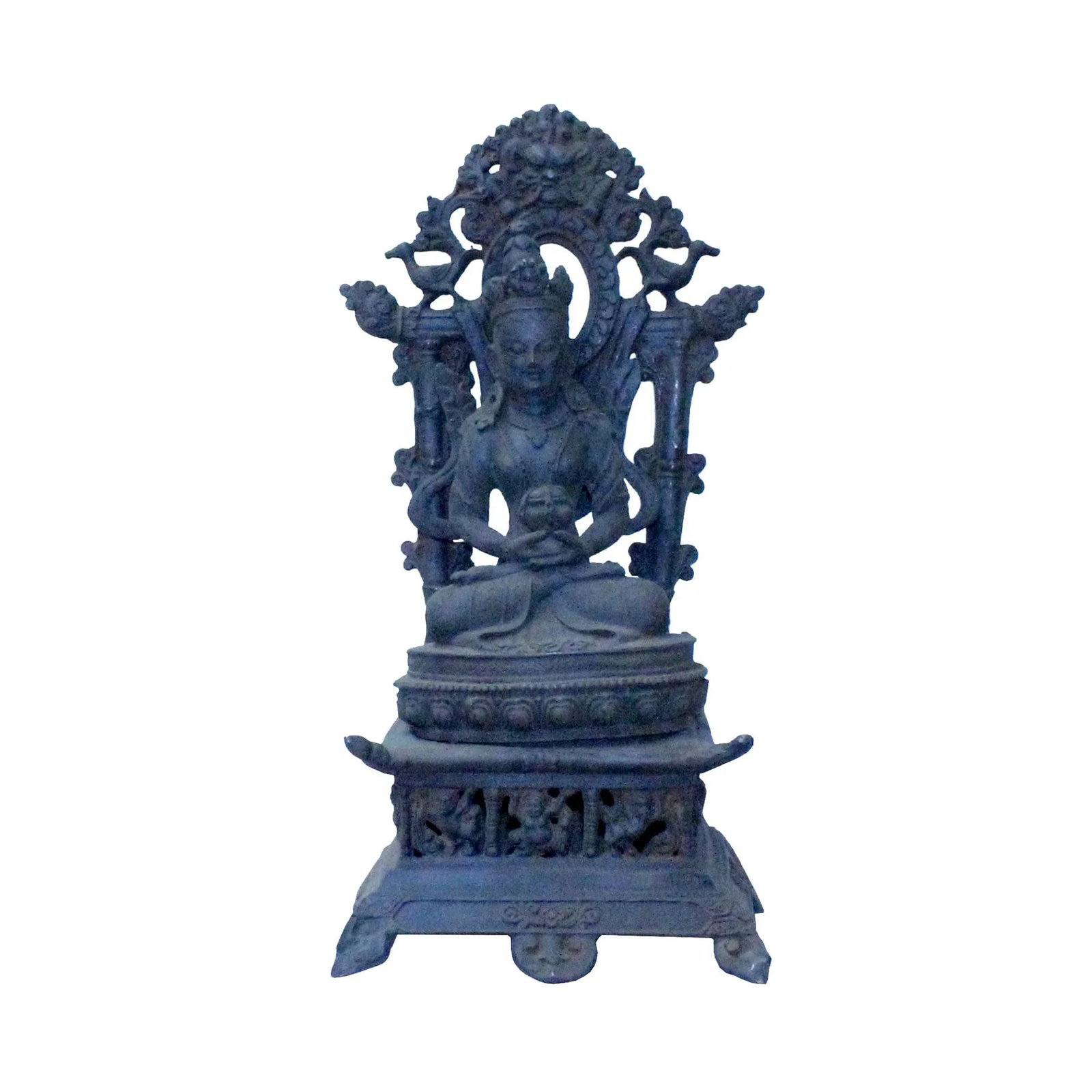 Vintage Iron Metal Finish Rustic Kwan Yin on Pedestal Statue - 2