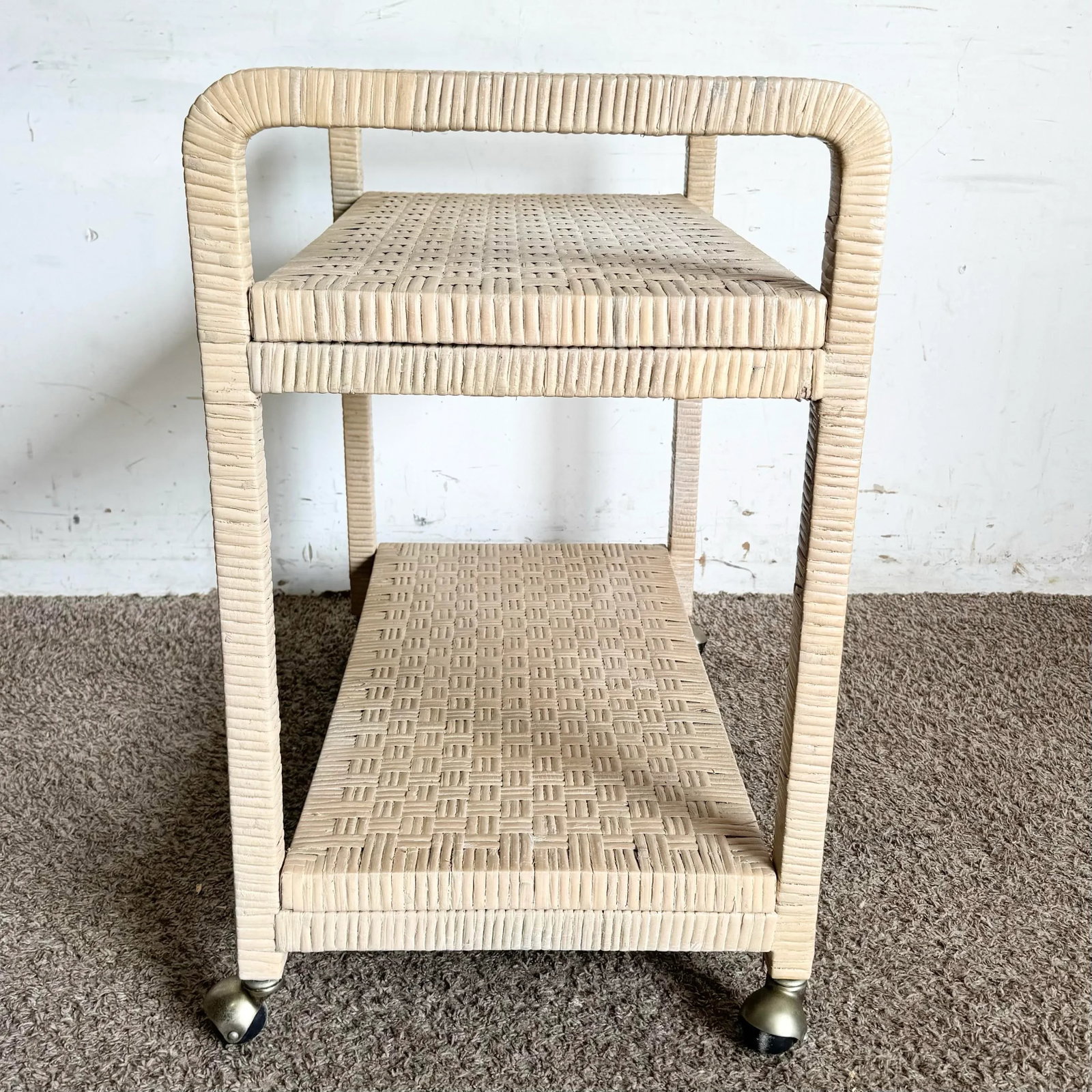 Boho Chic Blonde Woven Wicker Bar/Tea Cart - 9