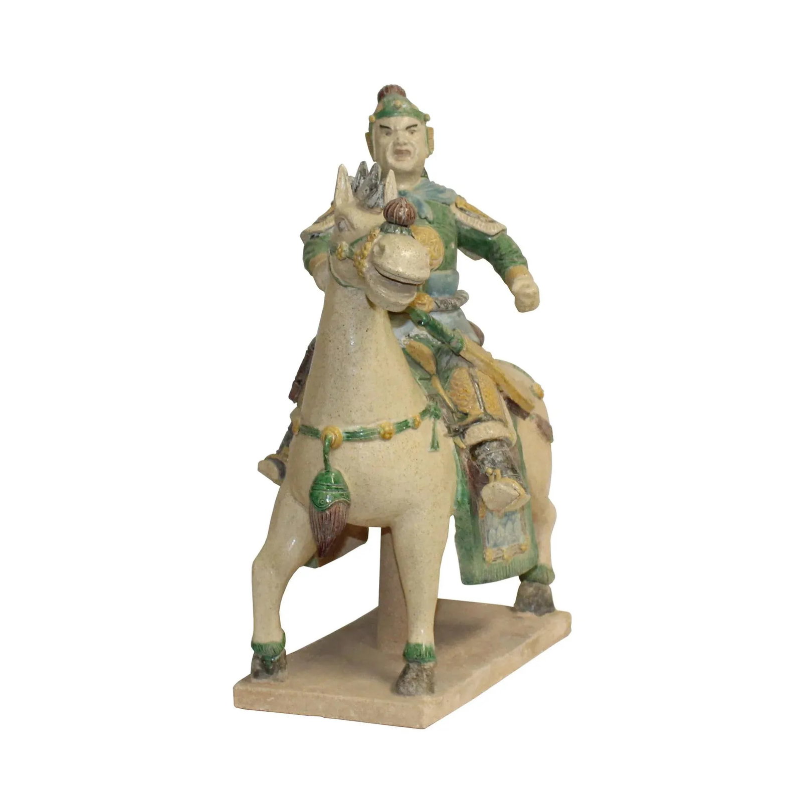 Chinese Handmade Ceramic Warrior on Horse Figure - 2