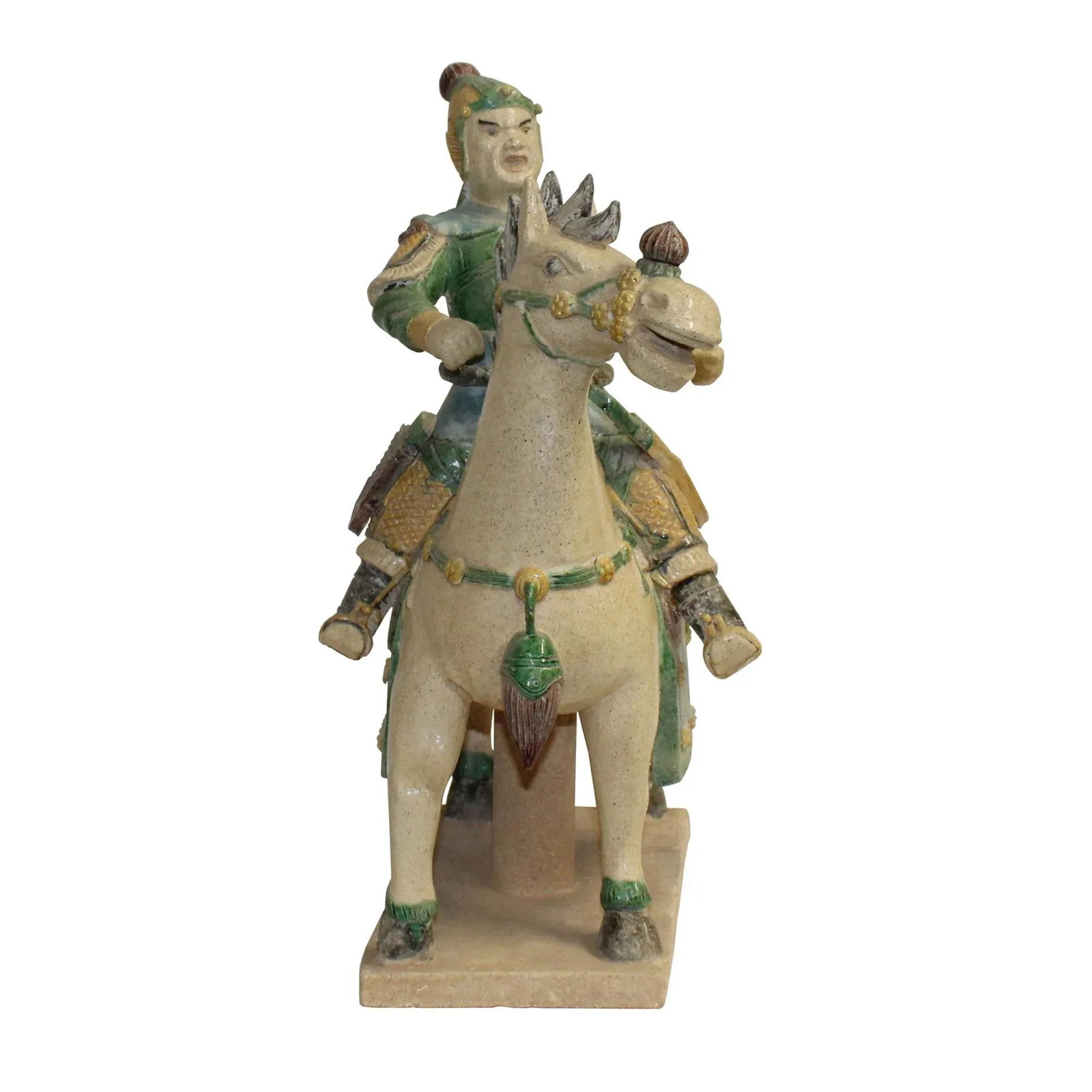 Chinese Handmade Ceramic Warrior on Horse Figure - 3