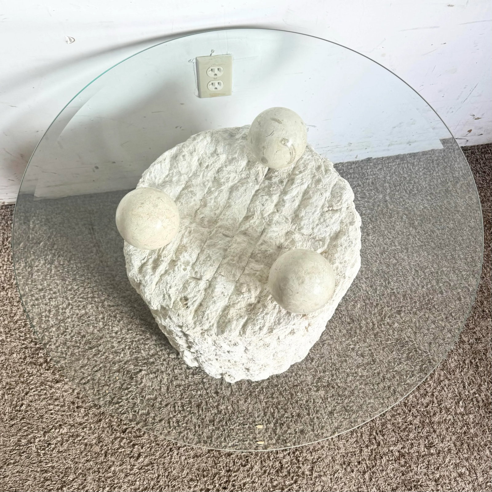 Postmodern Tessellated Stone Circular Beveled Glass Top Side Table - 4