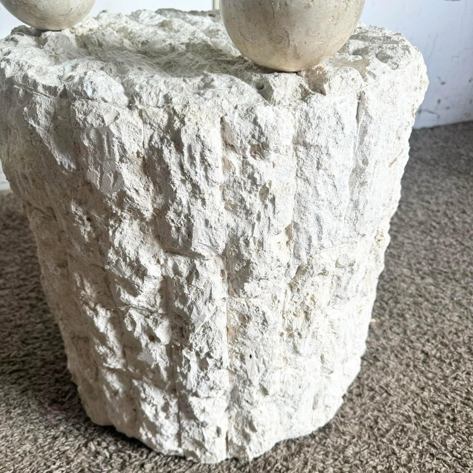 Postmodern Tessellated Stone Circular Beveled Glass Top Side Table - 6