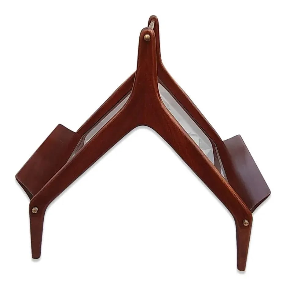 1960s Italian Mahogany and Glass Magazine Rack - 6