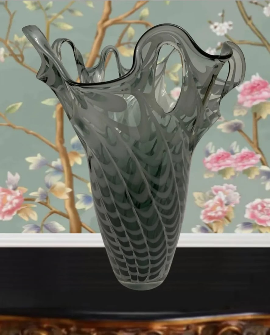 Art Glass Vase: Gray Swirls With Open Loops - 11