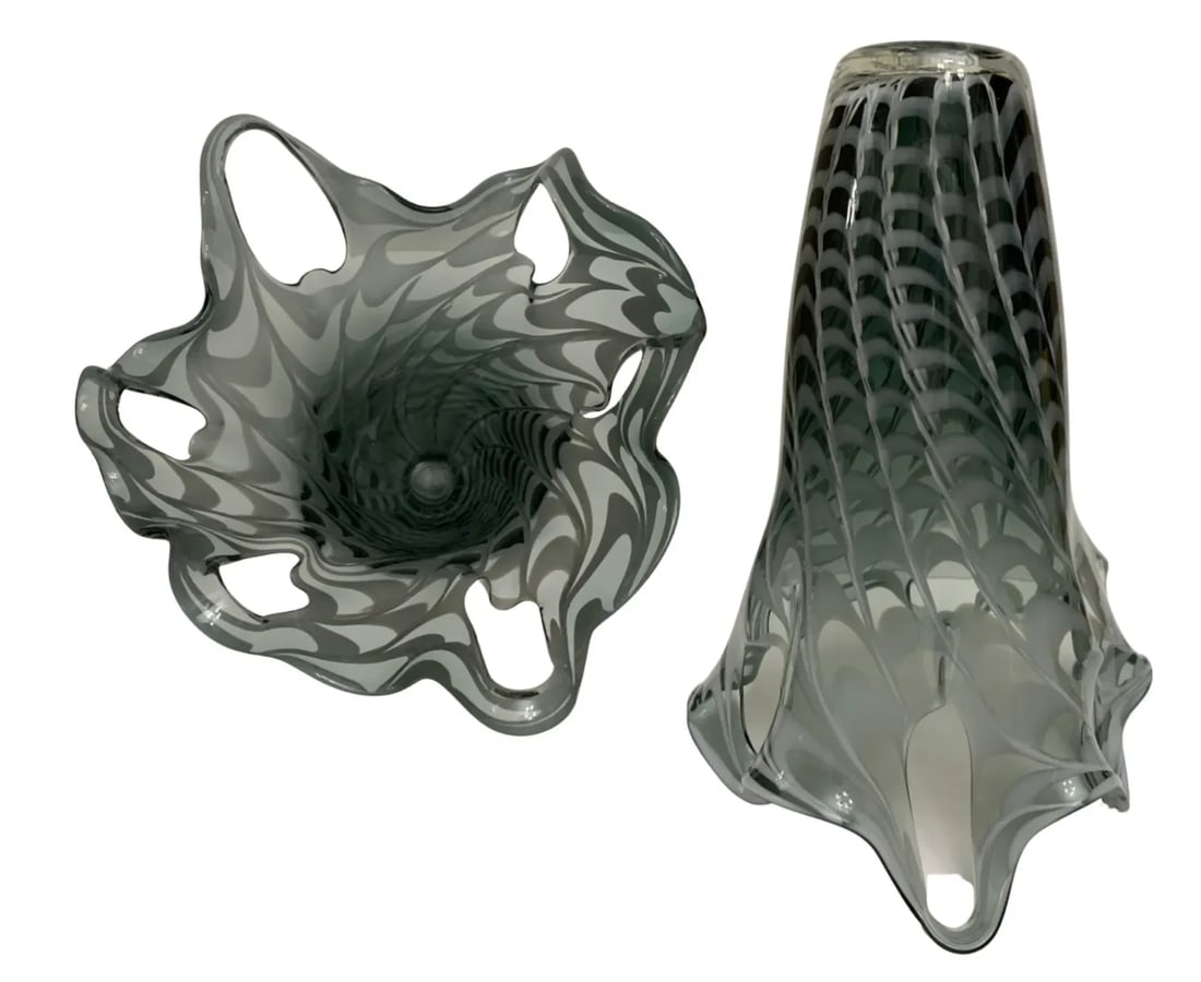Art Glass Vase: Gray Swirls With Open Loops - 12