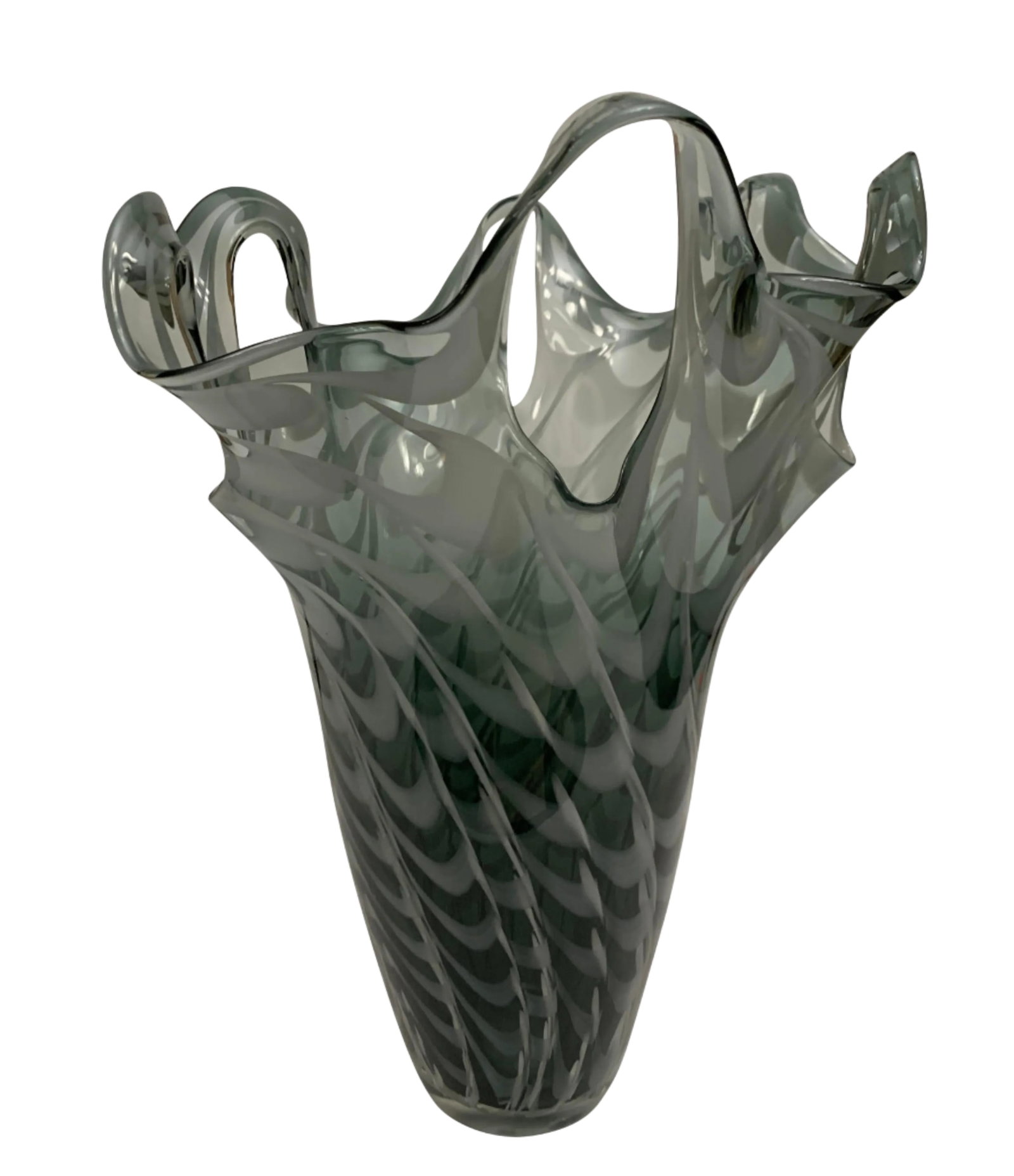Art Glass Vase: Gray Swirls With Open Loops - 6