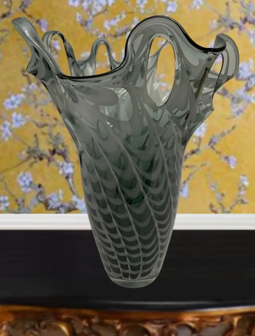 Art Glass Vase: Gray Swirls With Open Loops - 8