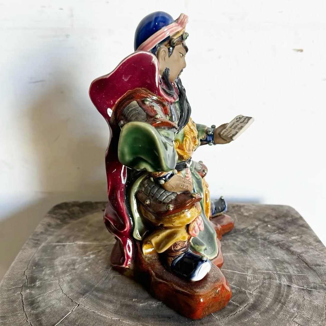 Vintage Hand Painted Guan Gong or Guan Yu Pottery Sculpture - 2