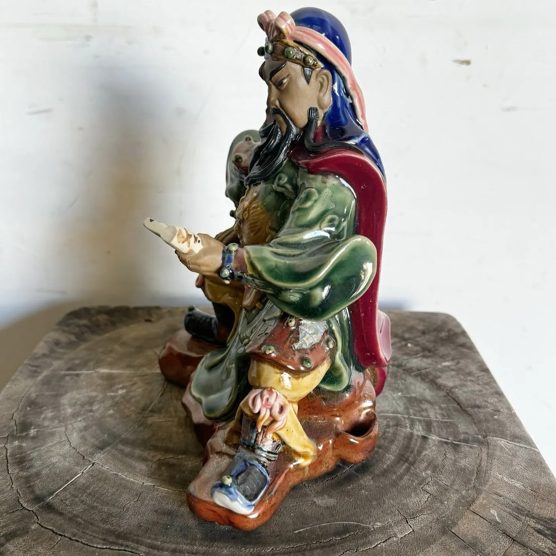Vintage Hand Painted Guan Gong or Guan Yu Pottery Sculpture - 4