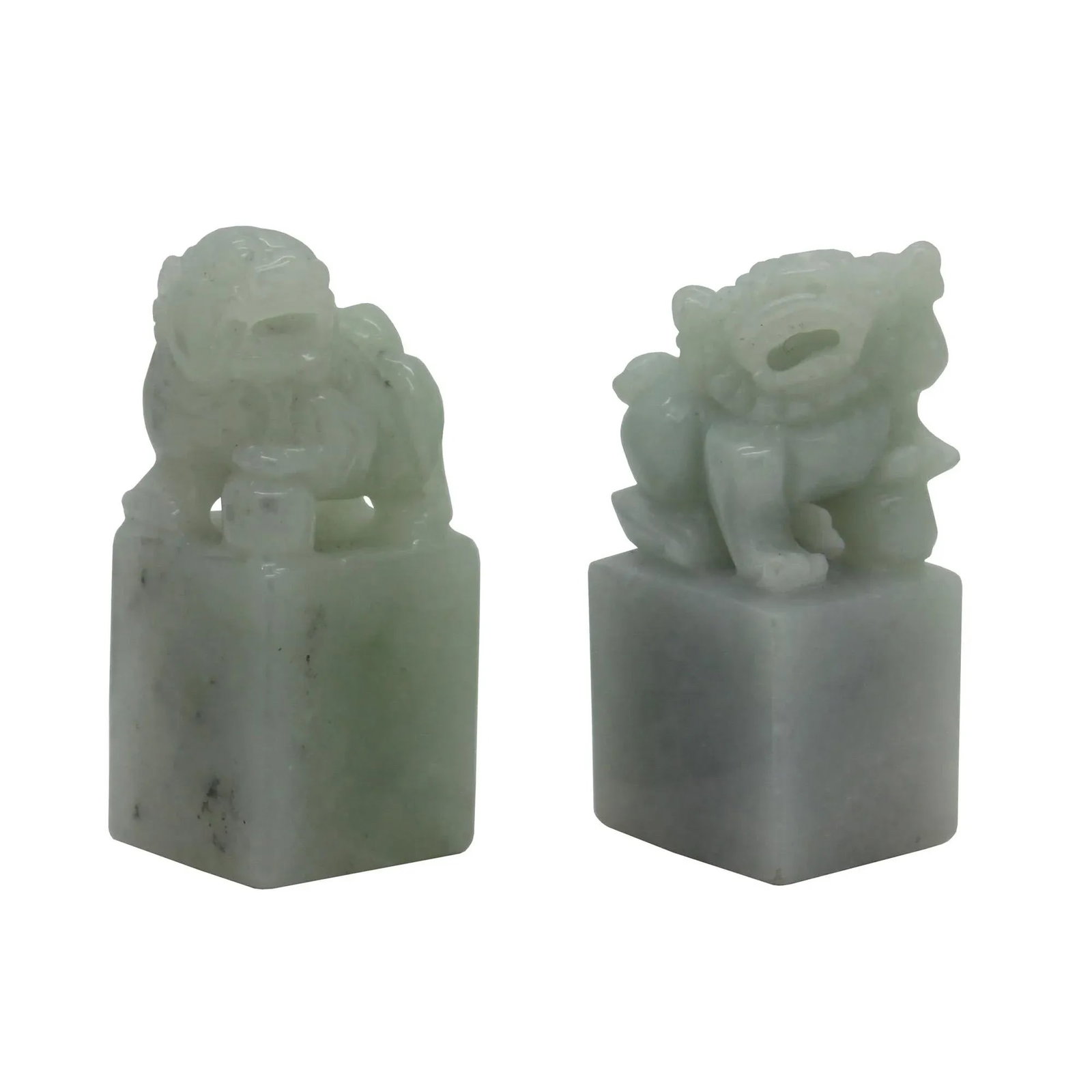 Detail Carved Natural Jade Chinese Table TopFoo Dog Statue - a Pair - 2