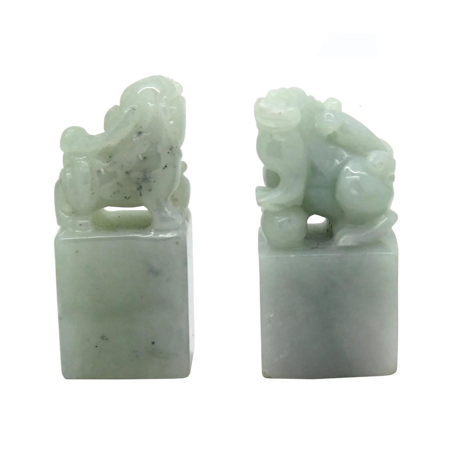 Detail Carved Natural Jade Chinese Table TopFoo Dog Statue - a Pair - 4