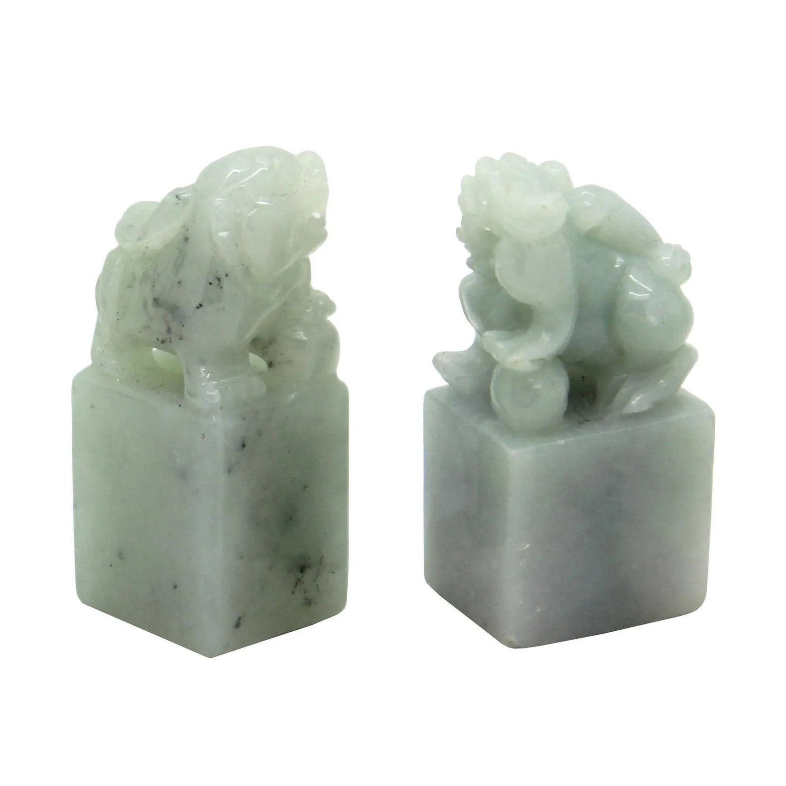 Detail Carved Natural Jade Chinese Table TopFoo Dog Statue - a Pair - 5