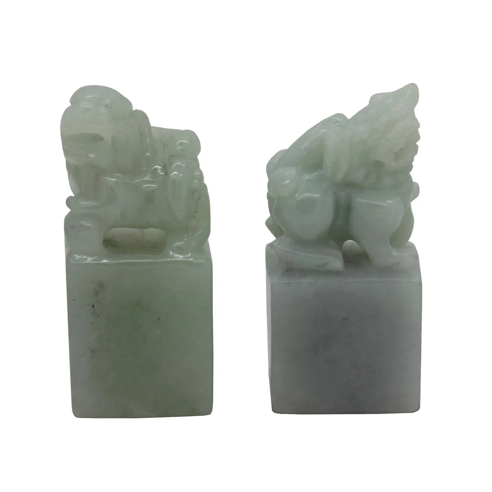 Detail Carved Natural Jade Chinese Table TopFoo Dog Statue - a Pair - 6