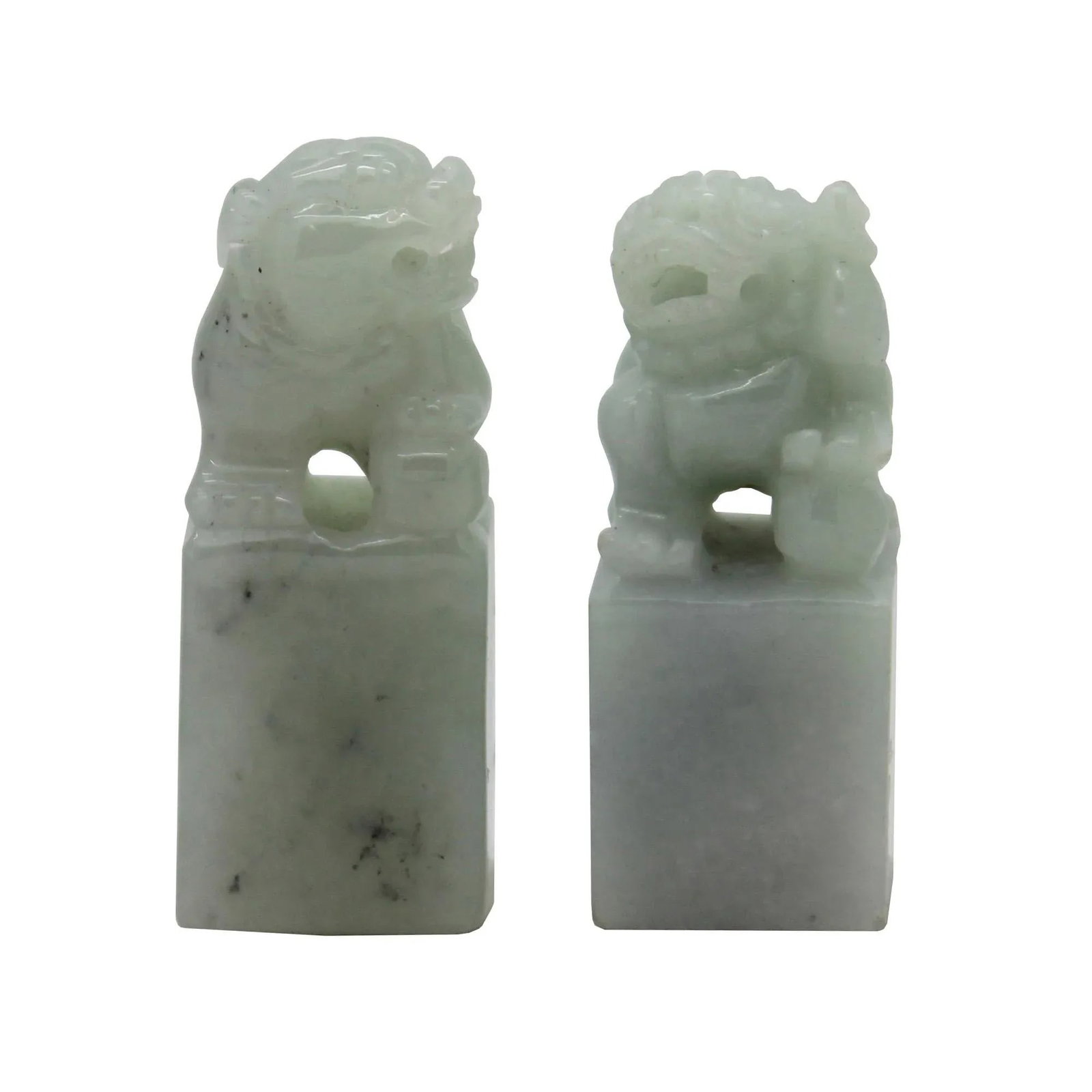 Detail Carved Natural Jade Chinese Table TopFoo Dog Statue - a Pair - 7