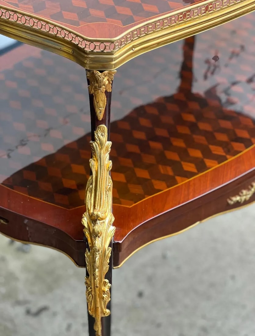 1960s Parquetry Two Tier Tea Table - 4