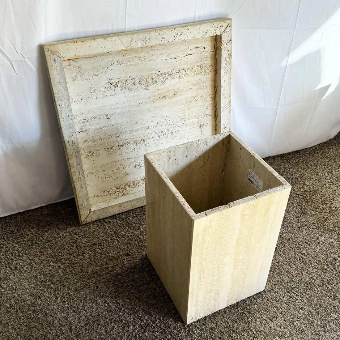 Italian Polished Bullnose Travertine Square Top Side Table - 10