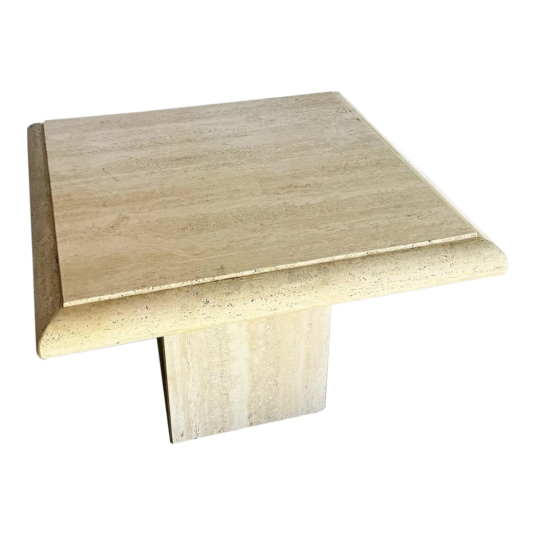 Italian Polished Bullnose Travertine Square Top Side Table (1 of 11)
