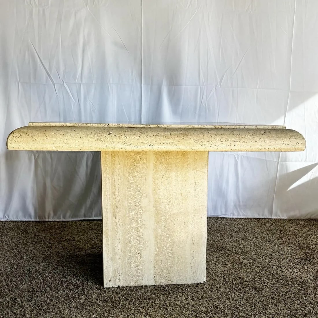 Italian Polished Bullnose Travertine Square Top Side Table - 3
