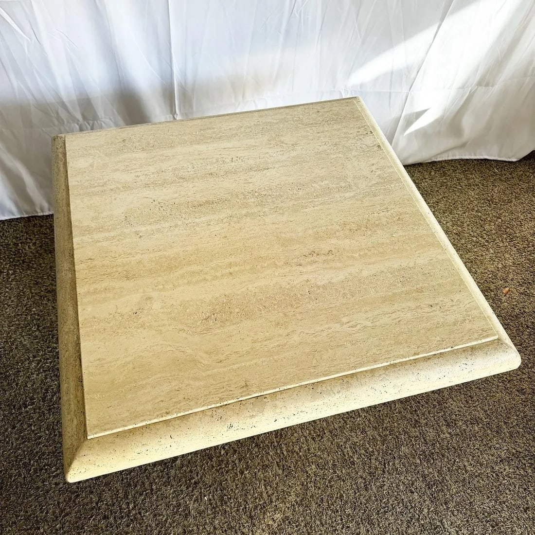 Italian Polished Bullnose Travertine Square Top Side Table - 4