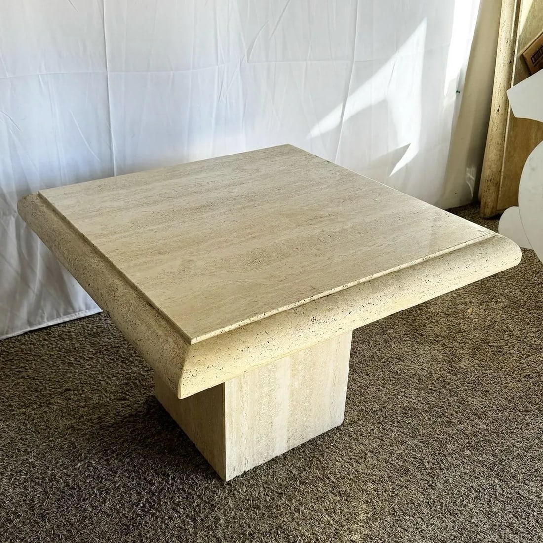 Italian Polished Bullnose Travertine Square Top Side Table - 6