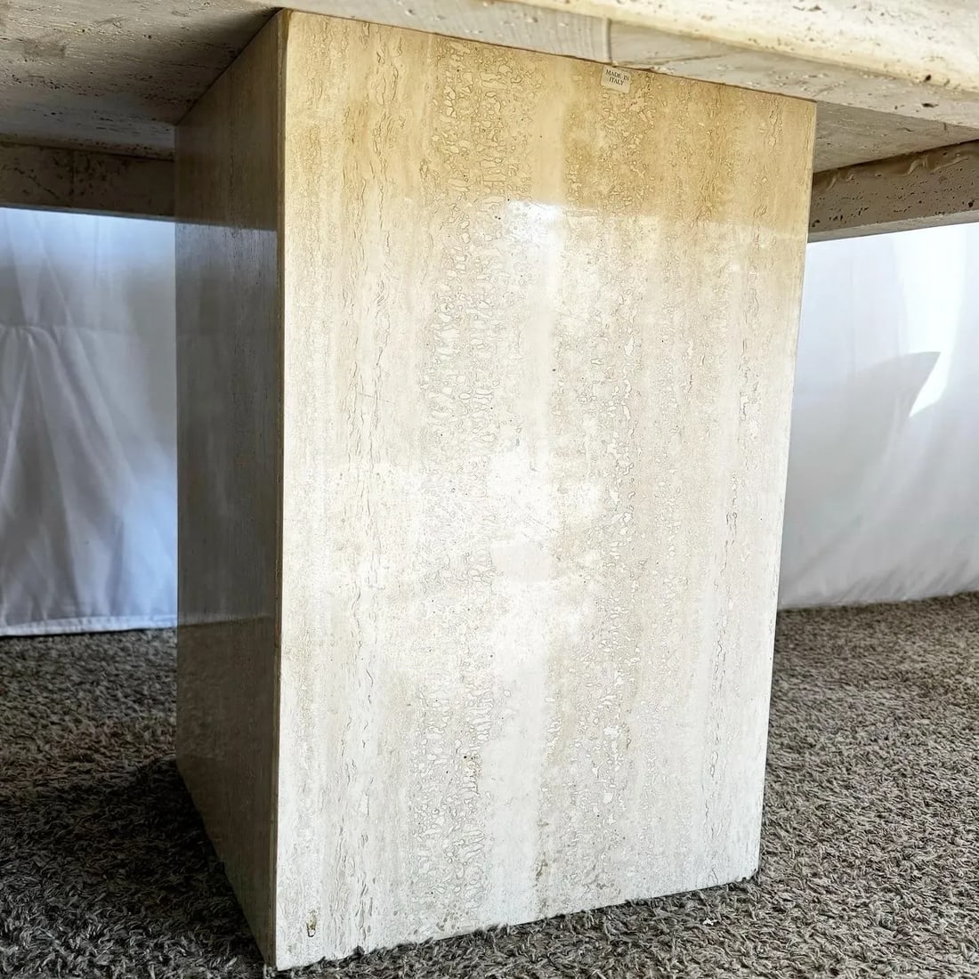 Italian Polished Bullnose Travertine Square Top Side Table - 7