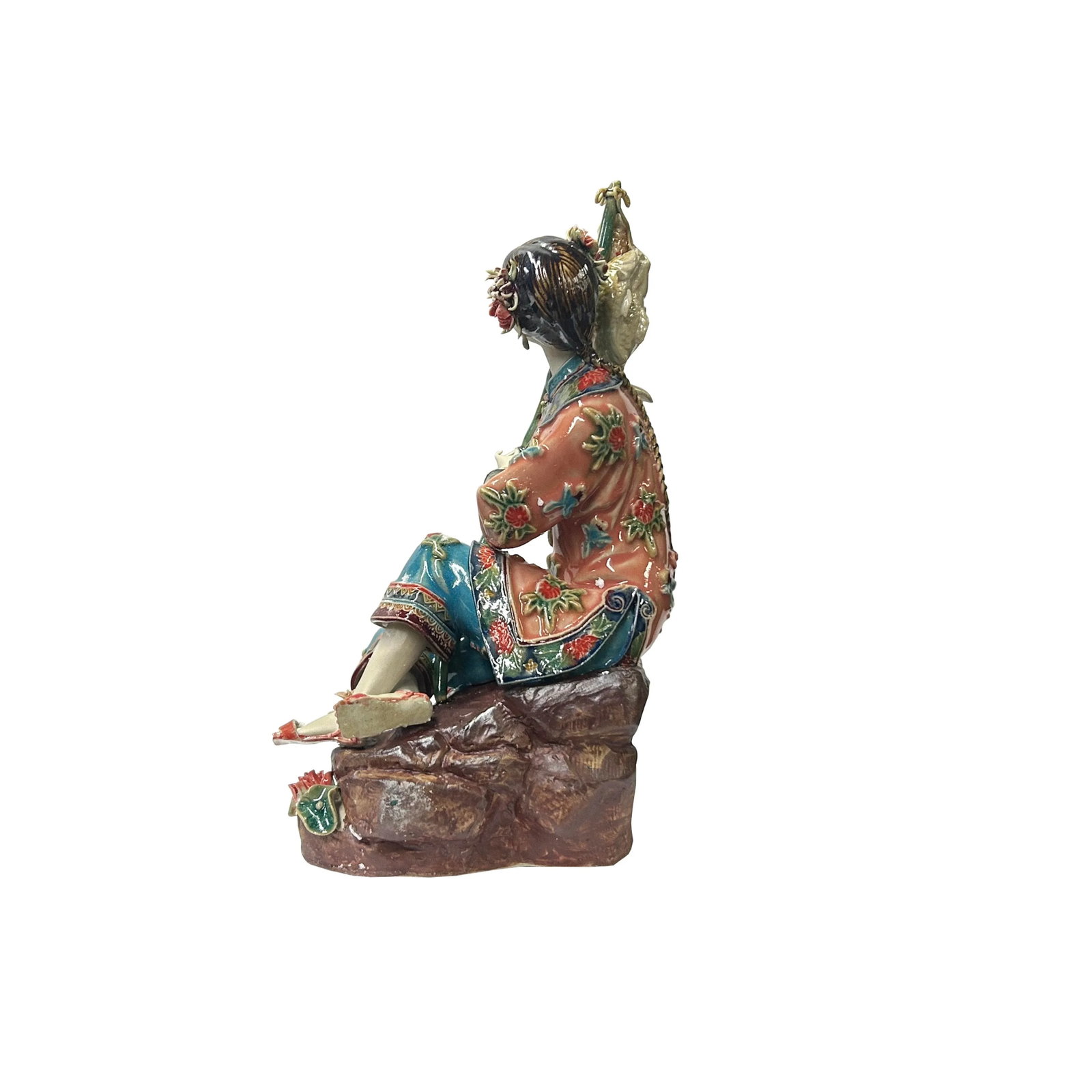 Chinese Oriental Porcelain Qing Style Dressing Fishing Lady Figure - 2