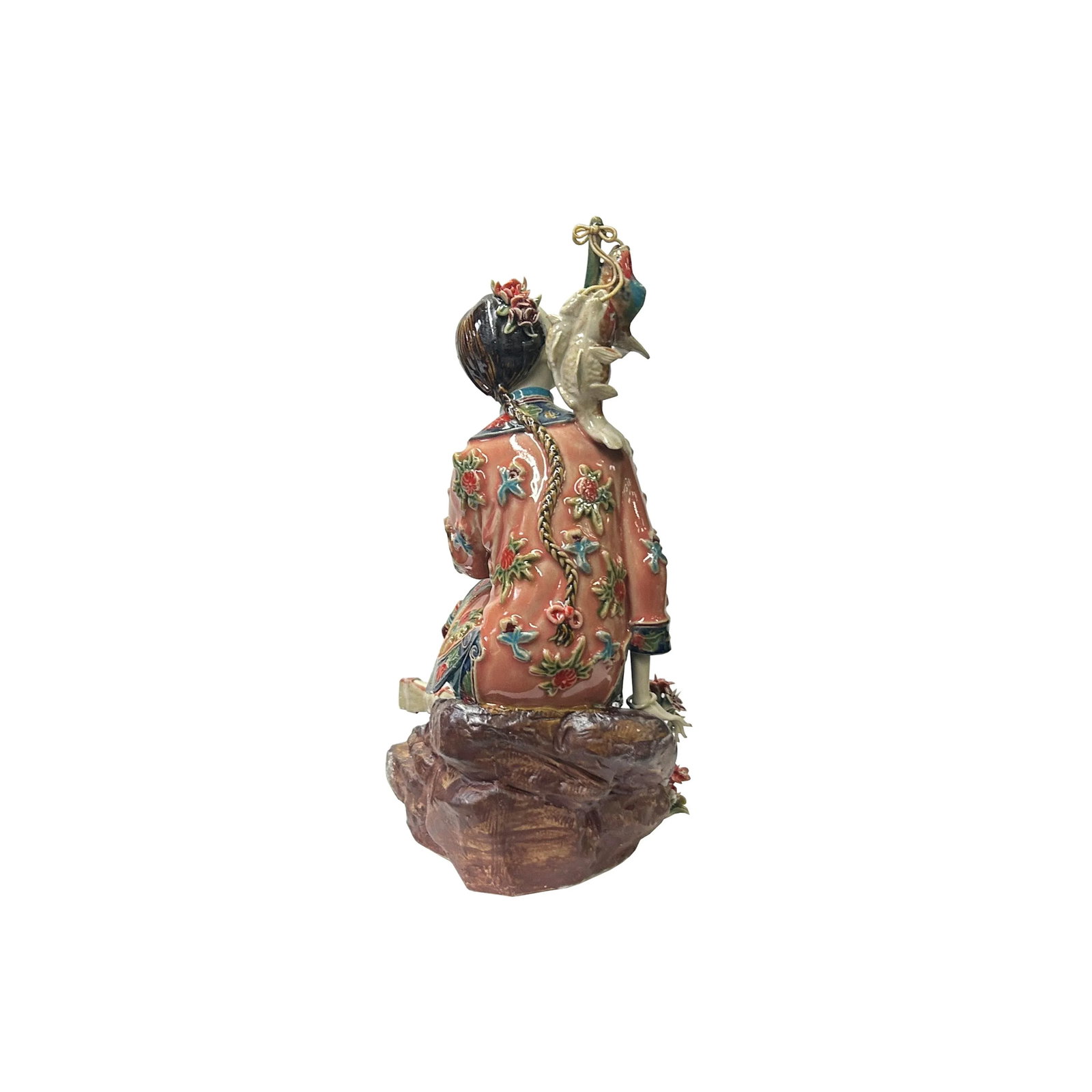 Chinese Oriental Porcelain Qing Style Dressing Fishing Lady Figure - 3