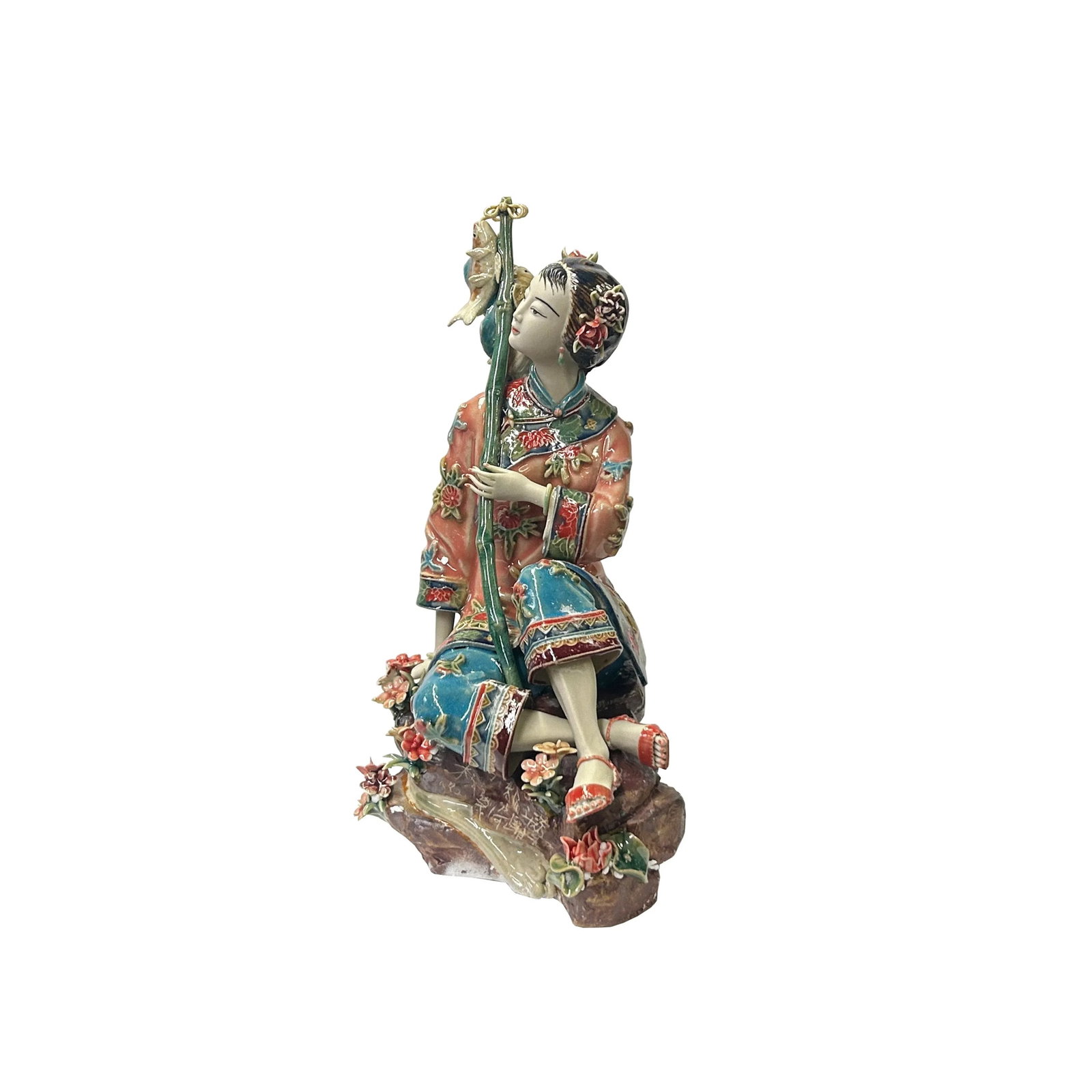 Chinese Oriental Porcelain Qing Style Dressing Fishing Lady Figure - 4
