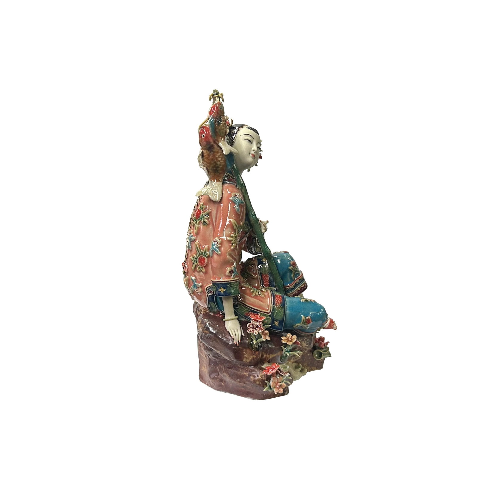 Chinese Oriental Porcelain Qing Style Dressing Fishing Lady Figure - 5