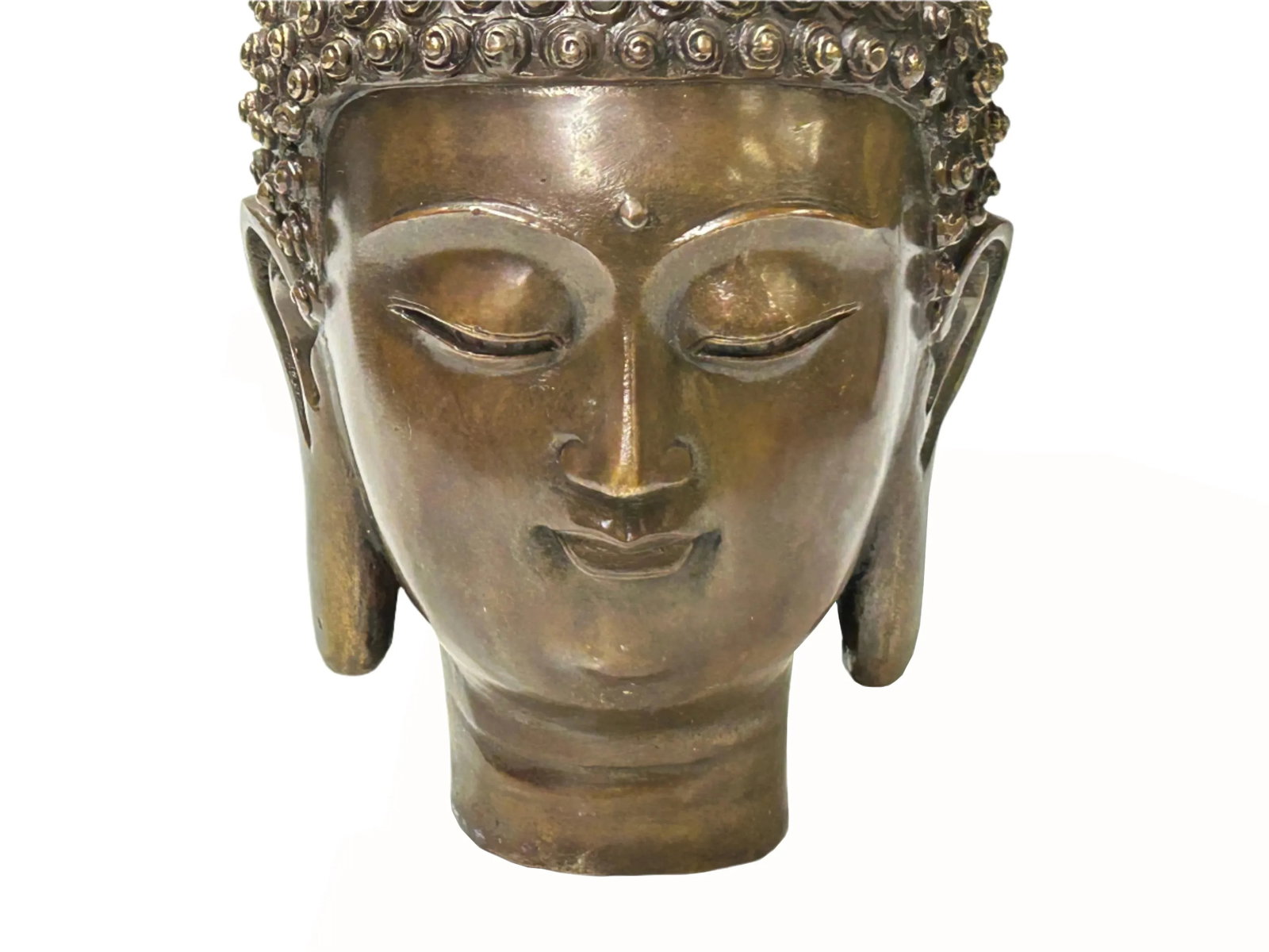 Vintage Chinese Brown Bronze Color Metal Shakyamuni Buddha Head Figure - 8