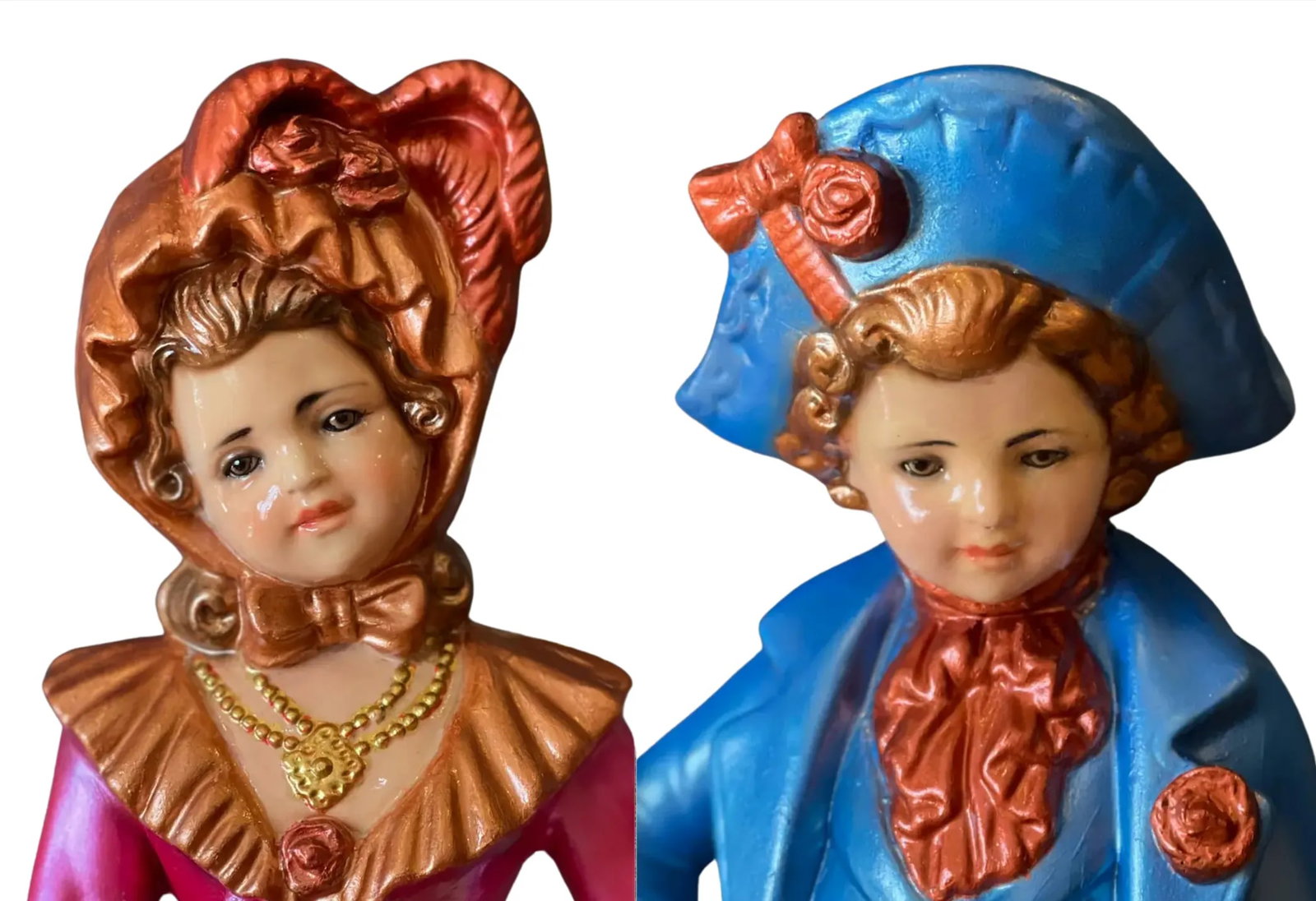 Mid-Century Chalkware Figural Boy and Girl Carrying Flower Baskets Table Lamp -A Pair - 2