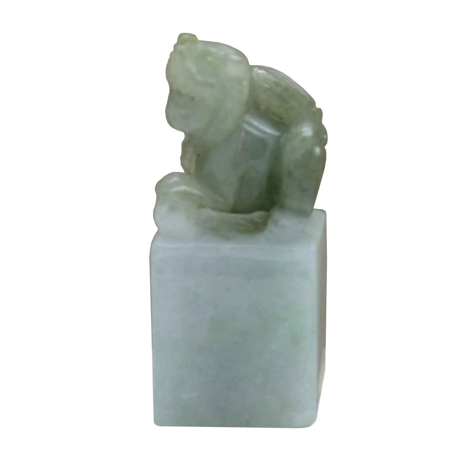 Natural Jade Detail Carved Chinese Table Top Foo Dog Statue - 2