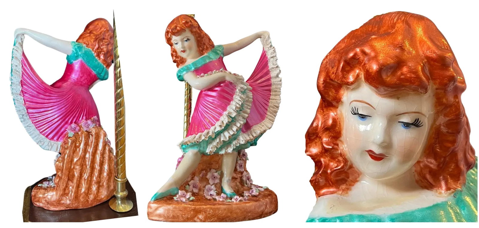 1947 Gerbruder Heubach Porcelain Young Girl Dancing Table Lamp - 11