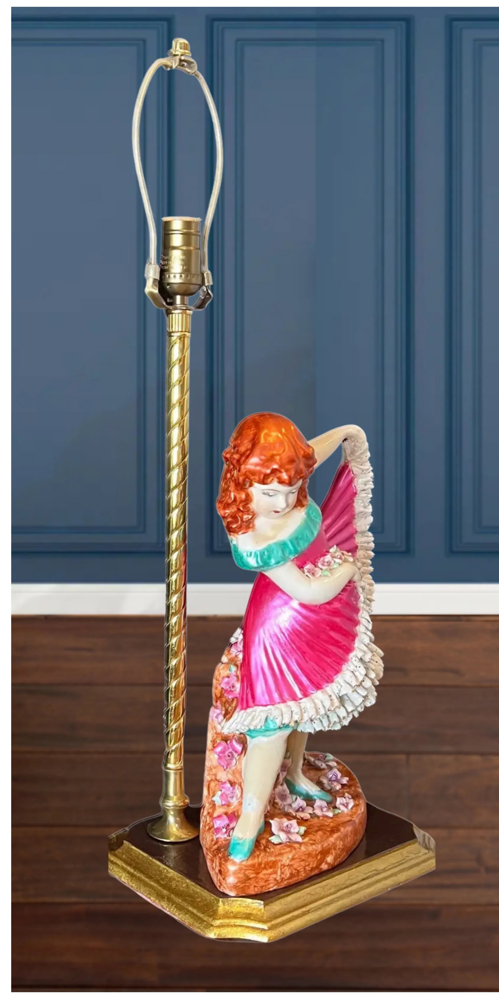 1947 Gerbruder Heubach Porcelain Young Girl Dancing Table Lamp - 2