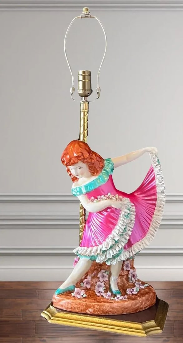 1947 Gerbruder Heubach Porcelain Young Girl Dancing Table Lamp - 9