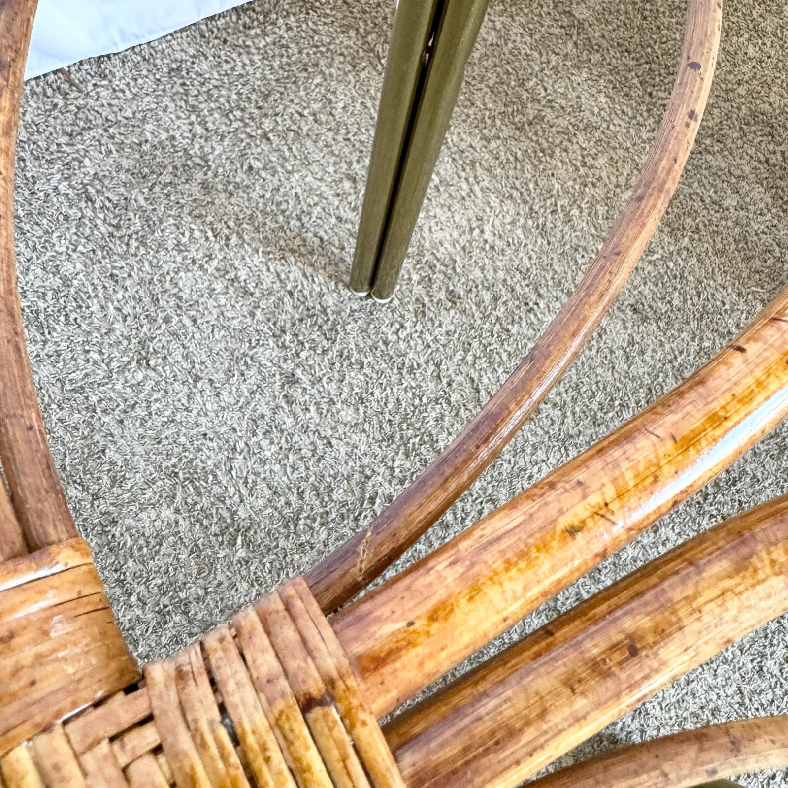 Vintage Boho Gold and Rattan Glass Top Dining Table - 8